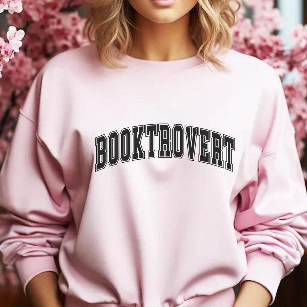 Booktrovert Pink Long Sleeve Crewneck Unisex Sweatshirt
